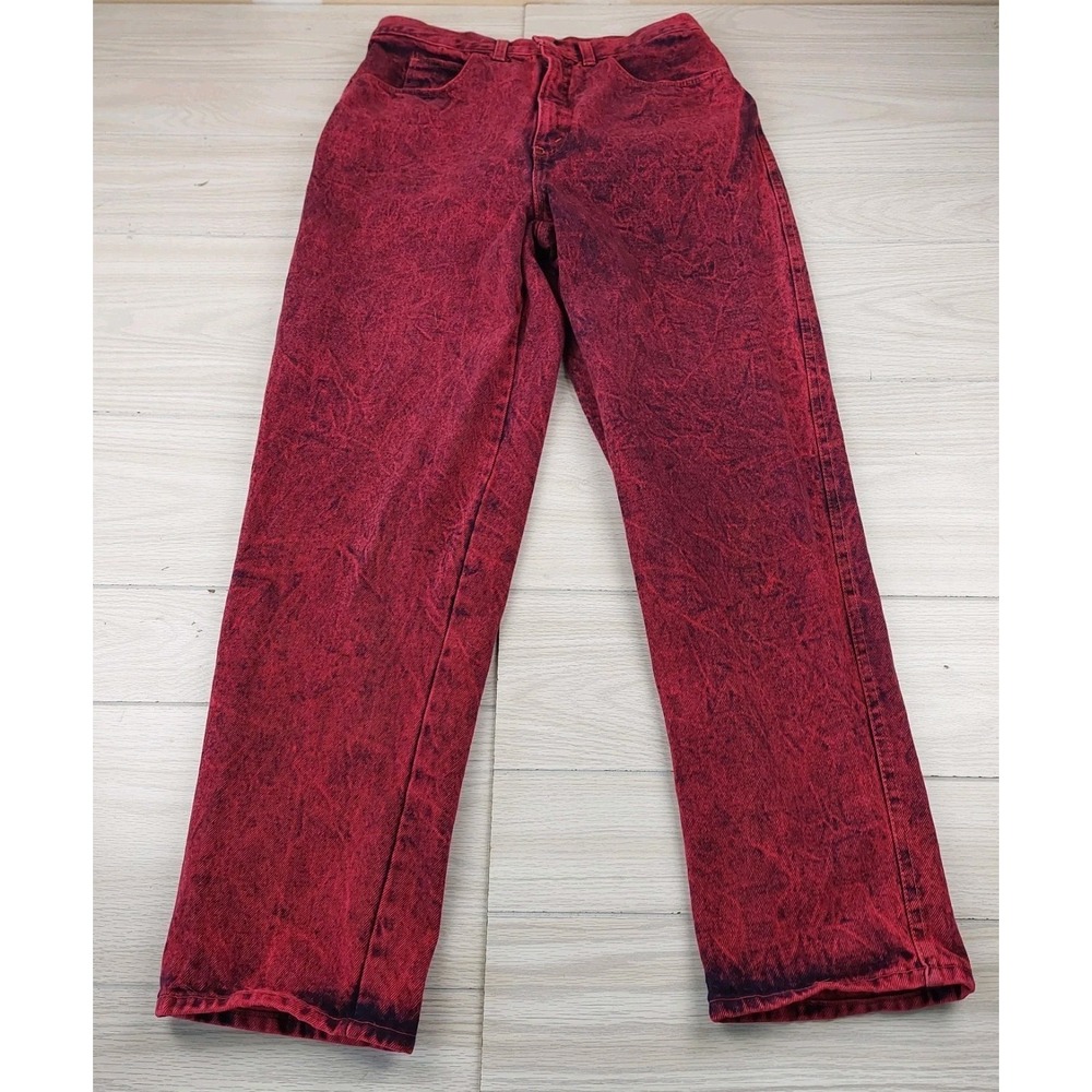 Vintage Points West Jeans Womens 16  28x29‎ Red High Rise Straight Leg Acid Wash
